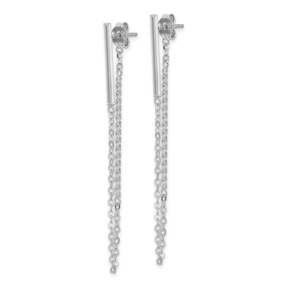 14k White Gold 1.5 mm Polished and Twisted Bar w/Chain Post Earrings (1.84 grams)