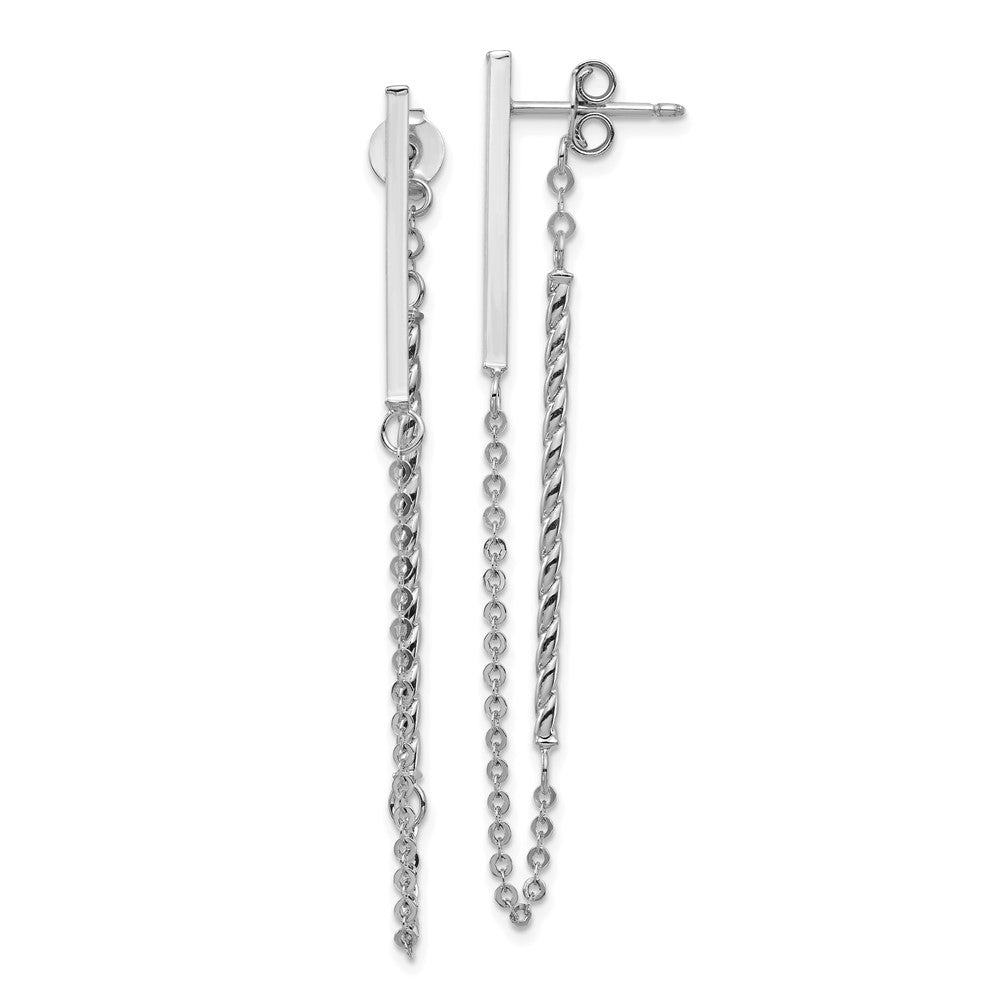 14k White Gold 1.5 mm Polished and Twisted Bar w/Chain Post Earrings (1.84 grams)