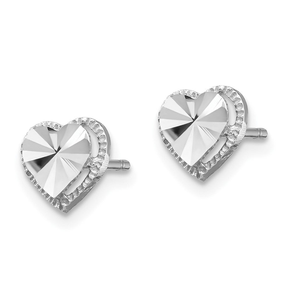 14k White Gold 7 mm Diamond-Cut Heart Post Earrings (0.92 grams)