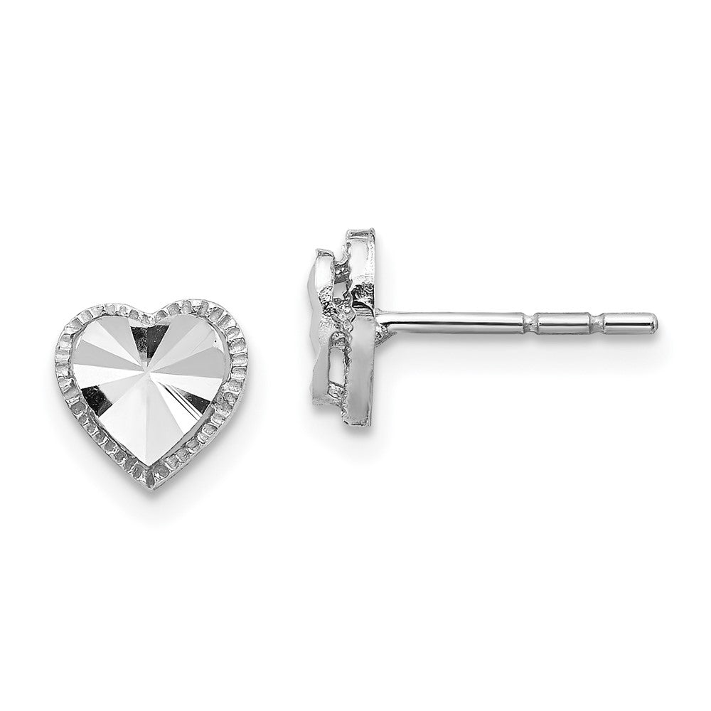 14k White Gold 7 mm Diamond-Cut Heart Post Earrings (0.92 grams)