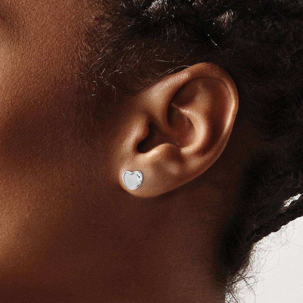 14k White Gold 7 mm Polished Heart Post Earrings (0.86 grams)