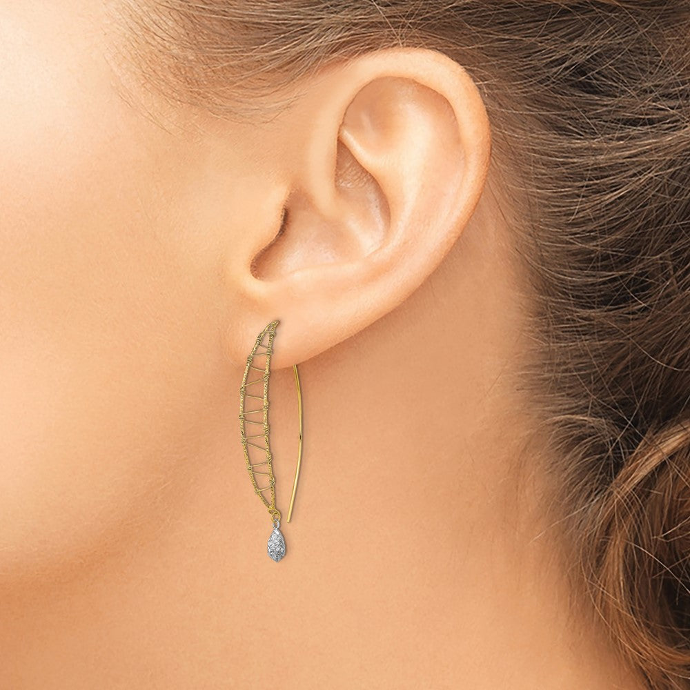 14k Two-tone 6 mm Polished Wire Wrapped Diamond Cut Wire Dangle Earrings (1.22 grams)