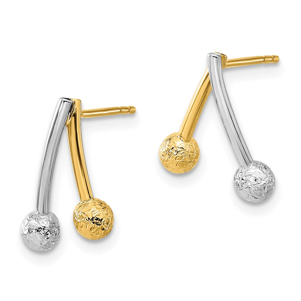 14k Two-tone 9 mm Polished and Textured Post Earrings (1.31 grams)