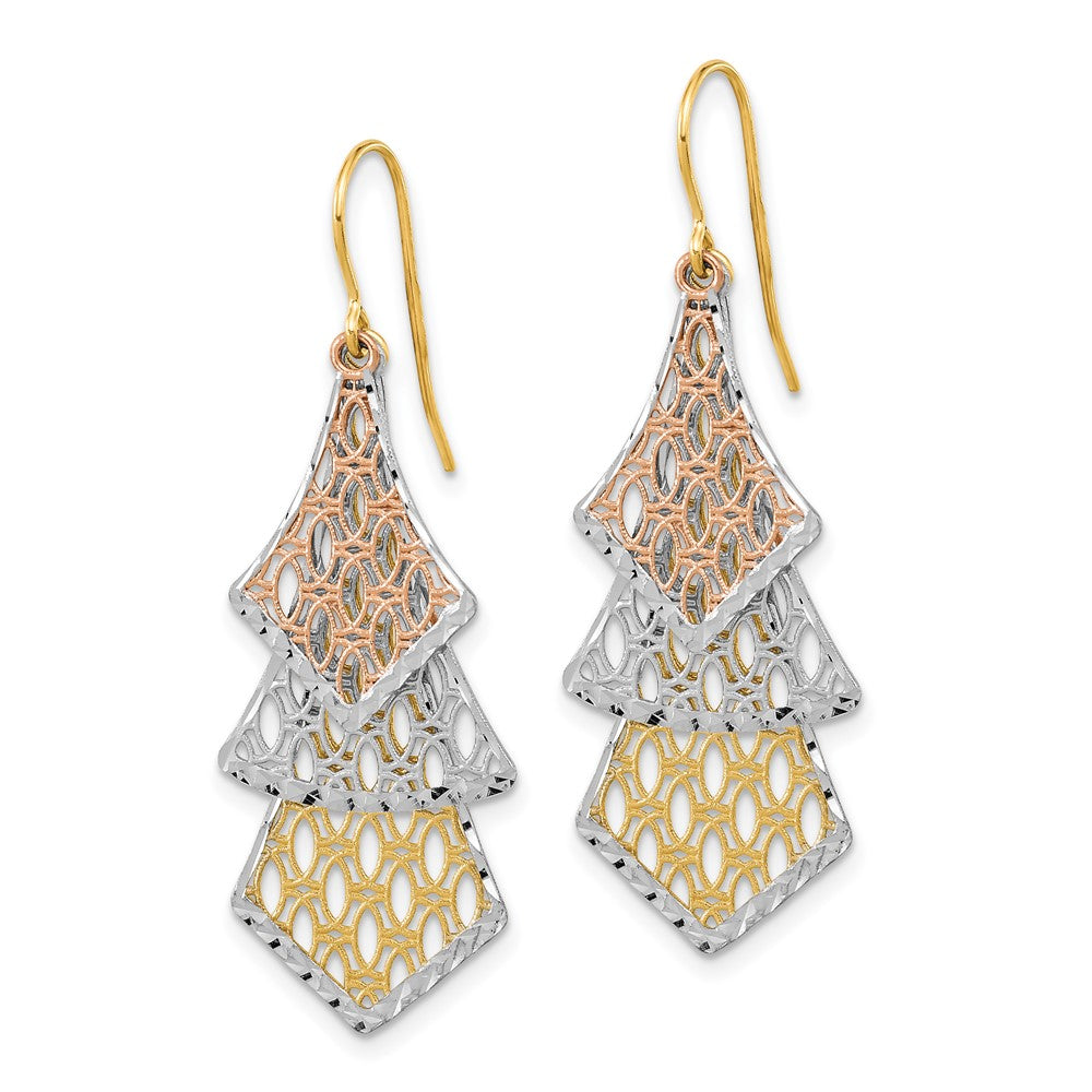 14k Tri-Color 15 mm Tri-color D/C Polished Filigree Dangle Earrings (2.37 grams)