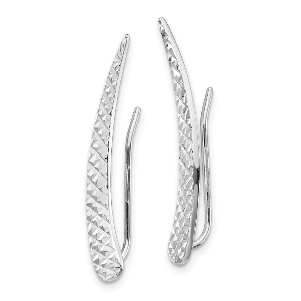 14k White Gold 3.7 mm Polished and Textured Ear Climber Earrings (1.43 grams)