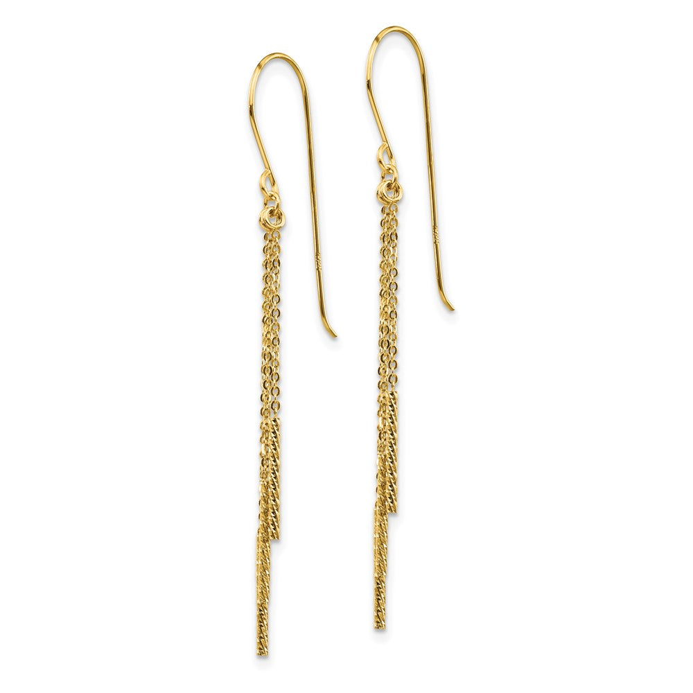 14k Yellow Gold 3 mm Polished Diamond-cut Chain and Bar Shepherd Hook Earrings (0.74 grams)