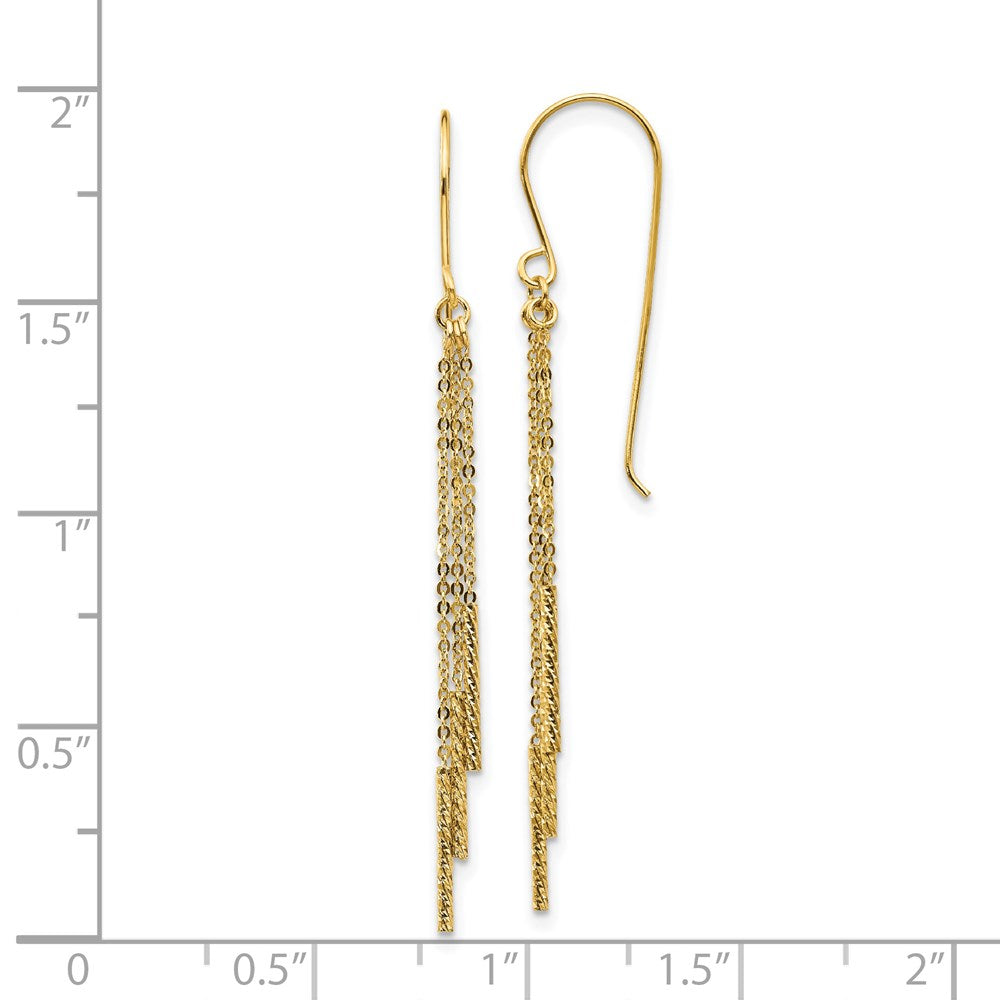 14k Yellow Gold 3 mm Polished Diamond-cut Chain and Bar Shepherd Hook Earrings (0.74 grams)