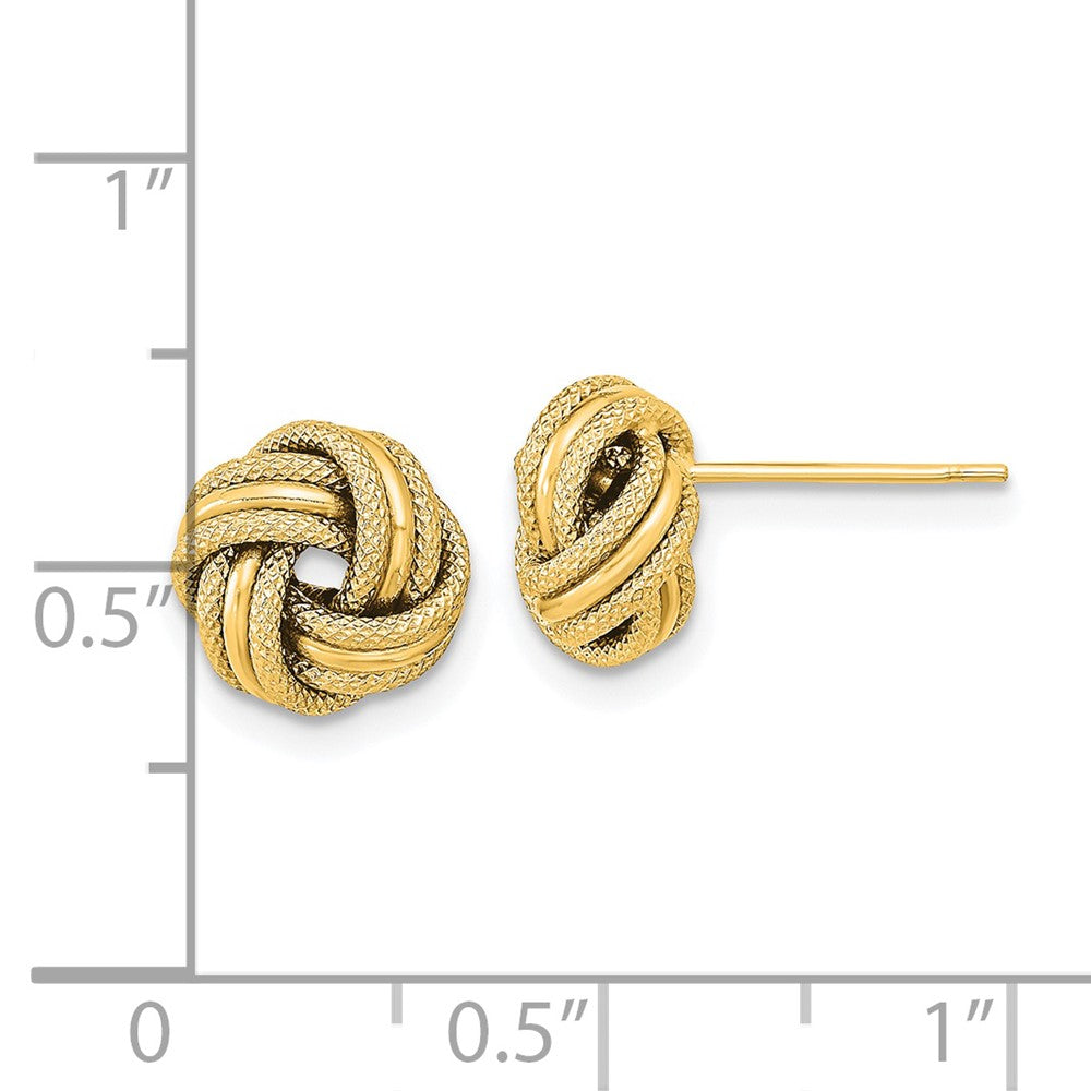 14k Yellow Gold 9 mm Polished Textured Triple Love Knot Earrings (0.83 grams)
