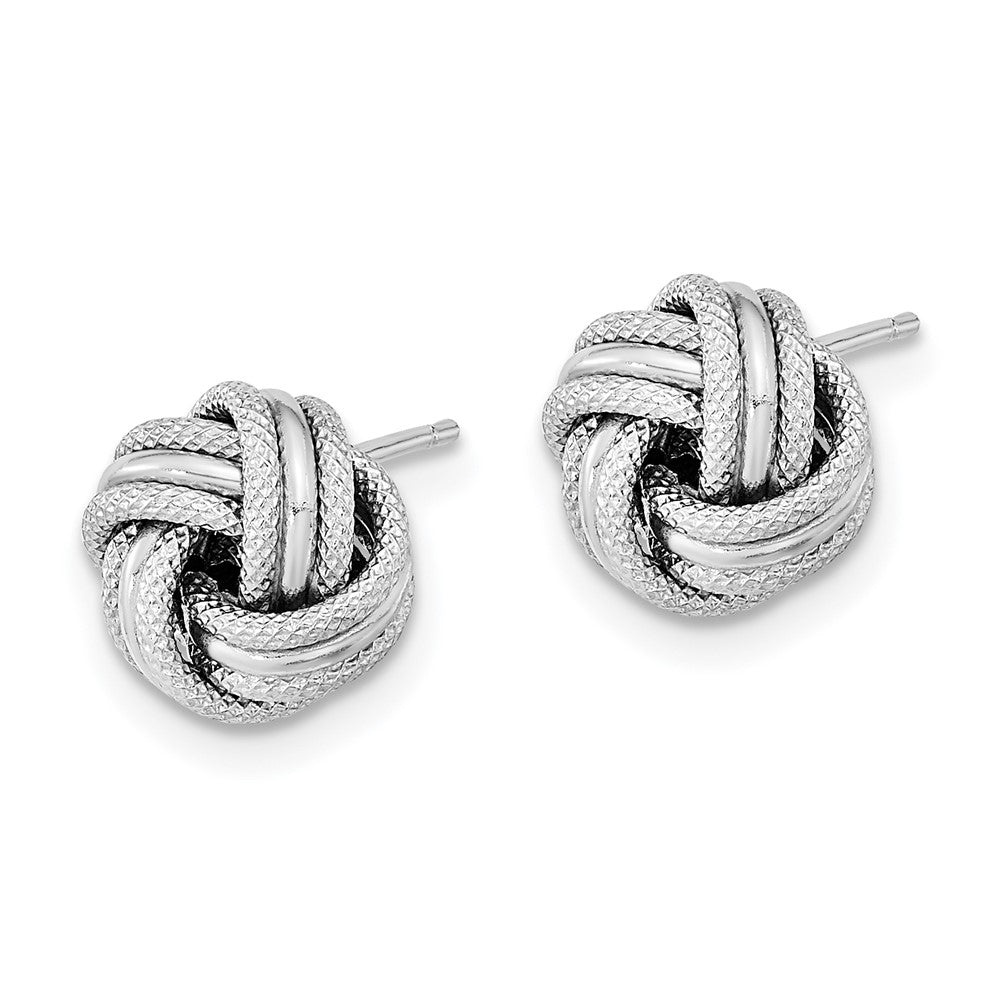 14k White Gold 9 mm Polished Textured Triple Love Knot Post Earrings (0.88 grams)