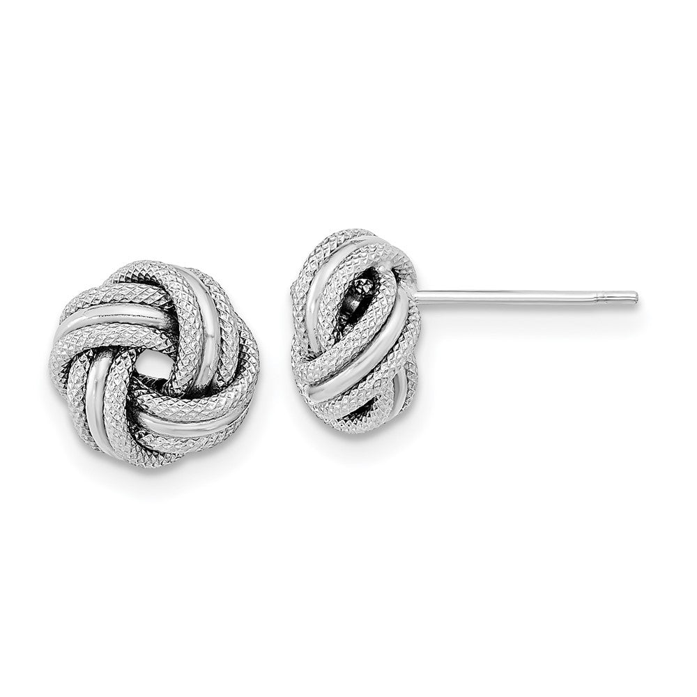 14k White Gold 9 mm Polished Textured Triple Love Knot Post Earrings (0.88 grams)