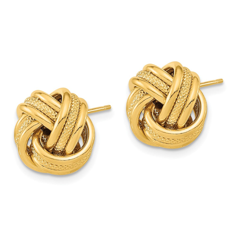 14k Yellow Gold 12.5 mm Polished Textured Triple Love Knot Post Earrings (1.72 grams)