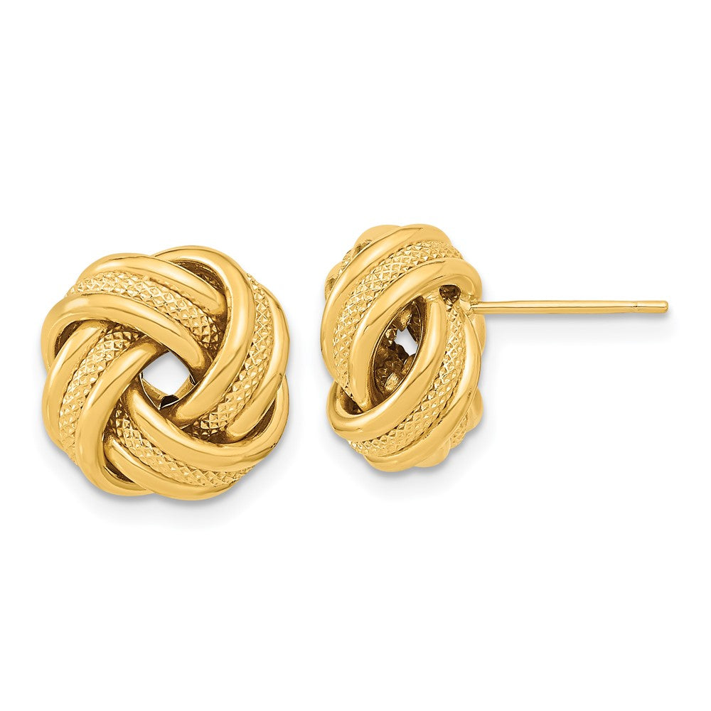14k Yellow Gold 12.5 mm Polished Textured Triple Love Knot Post Earrings (1.72 grams)