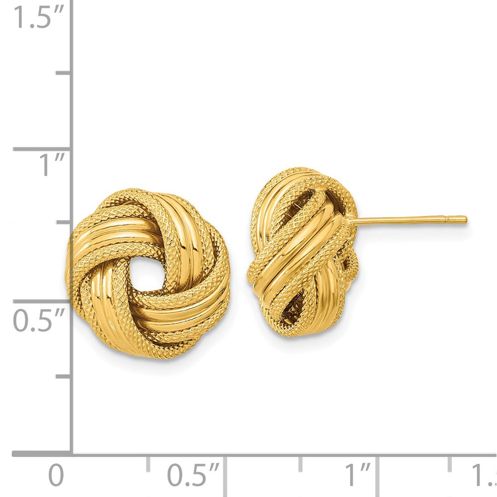 14k Yellow Gold 14.5 mm Polished Textured Love Knot Post Earrings (1.89 grams)