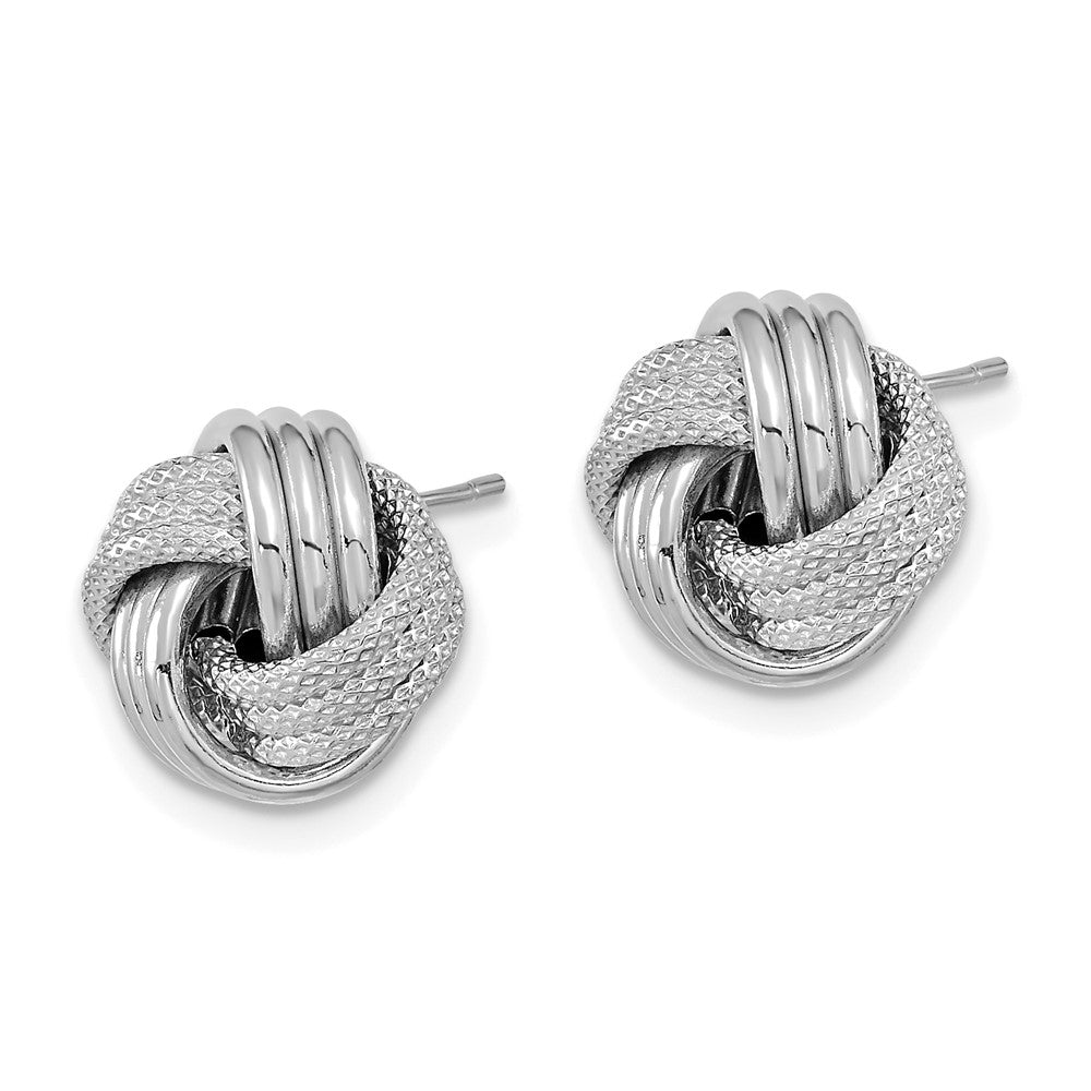 14k White Gold 11.5 mm Polished Textured Love Knot Post Earrings (1.23 grams)