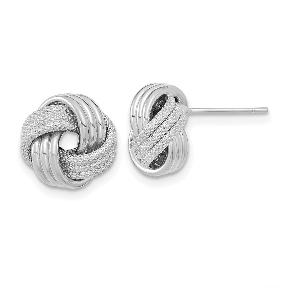 14k White Gold 11.5 mm Polished Textured Love Knot Post Earrings (1.23 grams)