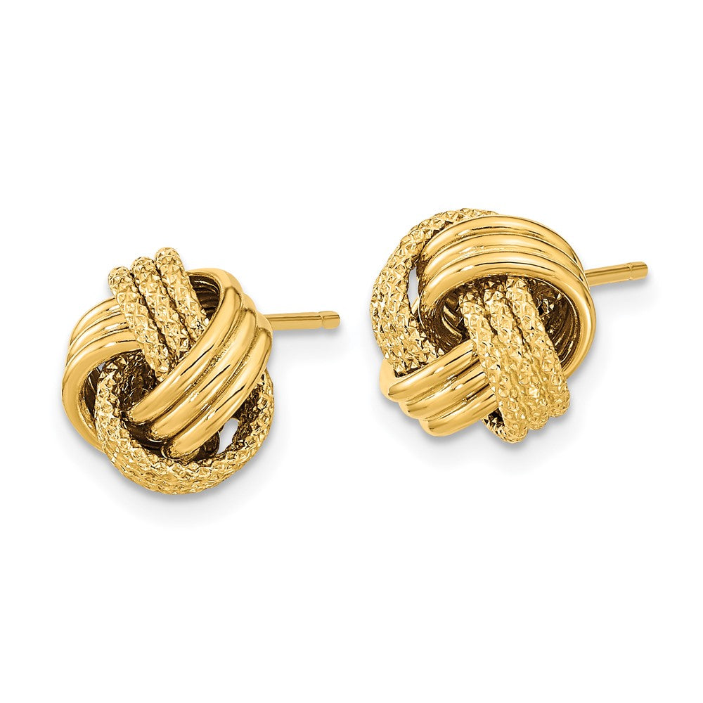 14k Yellow Gold 10.5 mm Polished Textured Love Knot Post Earrings (2.05 grams)
