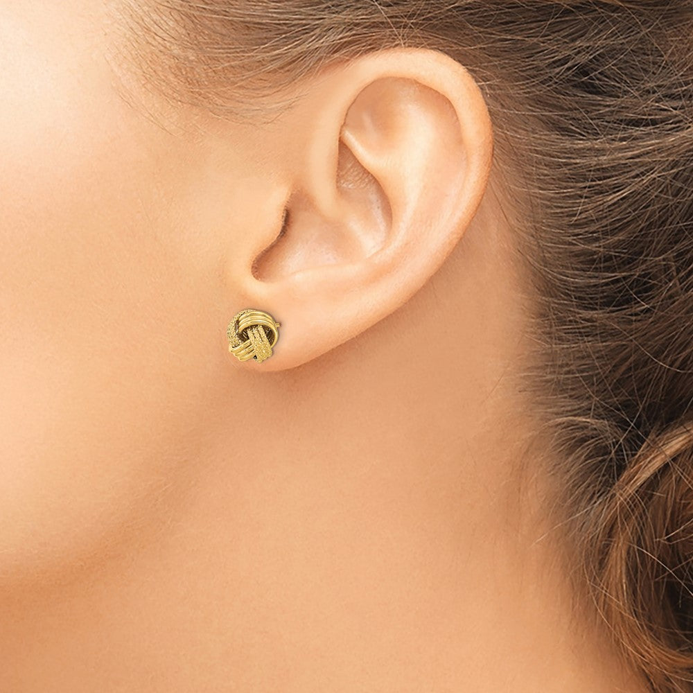 14k Yellow Gold 10.5 mm Polished Textured Love Knot Post Earrings (2.05 grams)