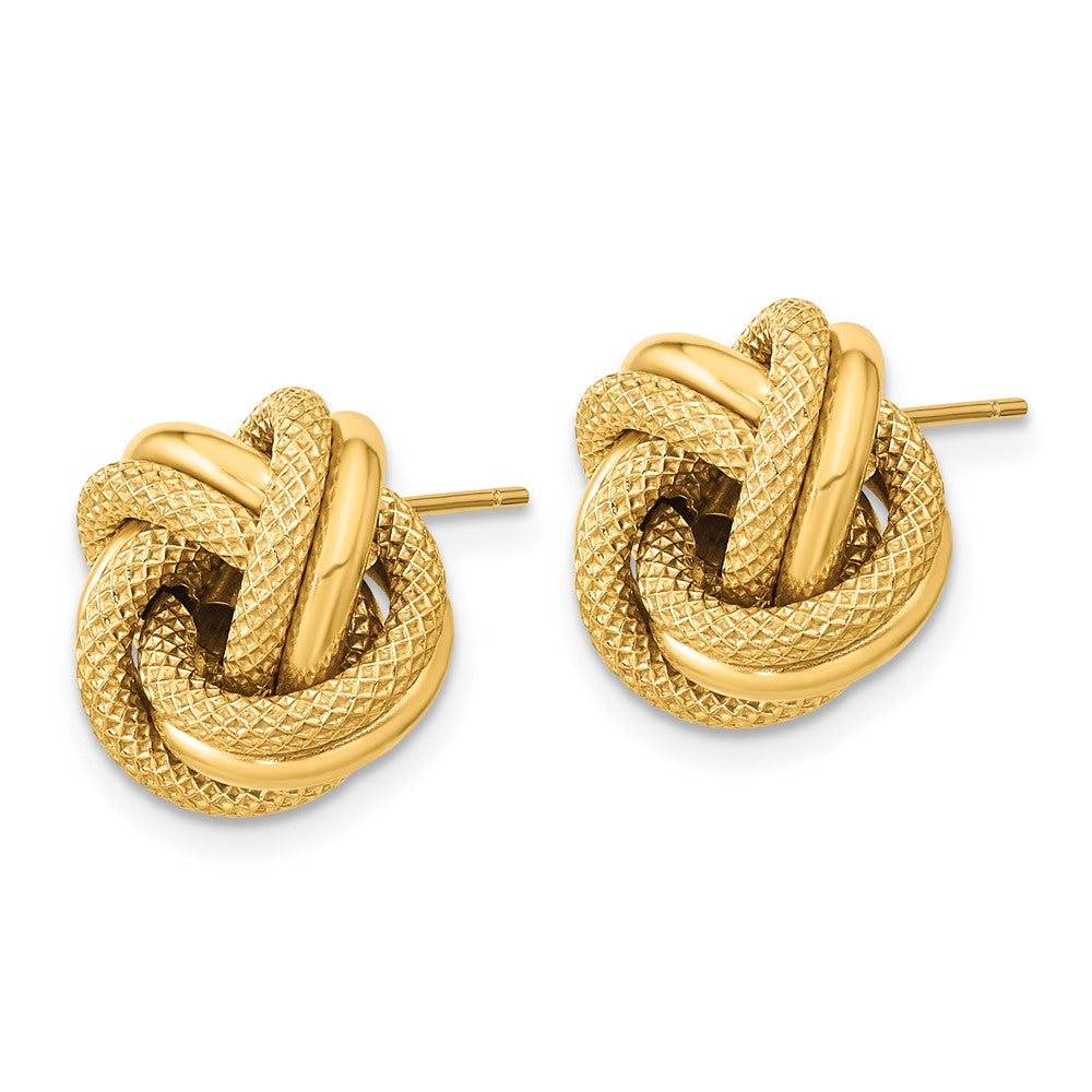 14k Yellow Gold 13.5 mm Polished Textured Double Love Knot Post Earrings (1.82 grams)