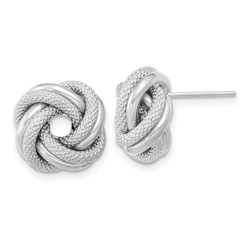 14k White Gold 13.5 mm Polished Textured Double Love Knot Post Earrings (1.86 grams)