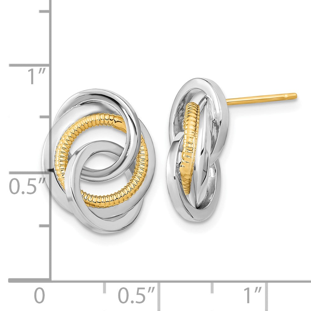 14k Two-tone 13.5 mm Two-Tone Polished & Textured Post Earrings (2.23 grams)