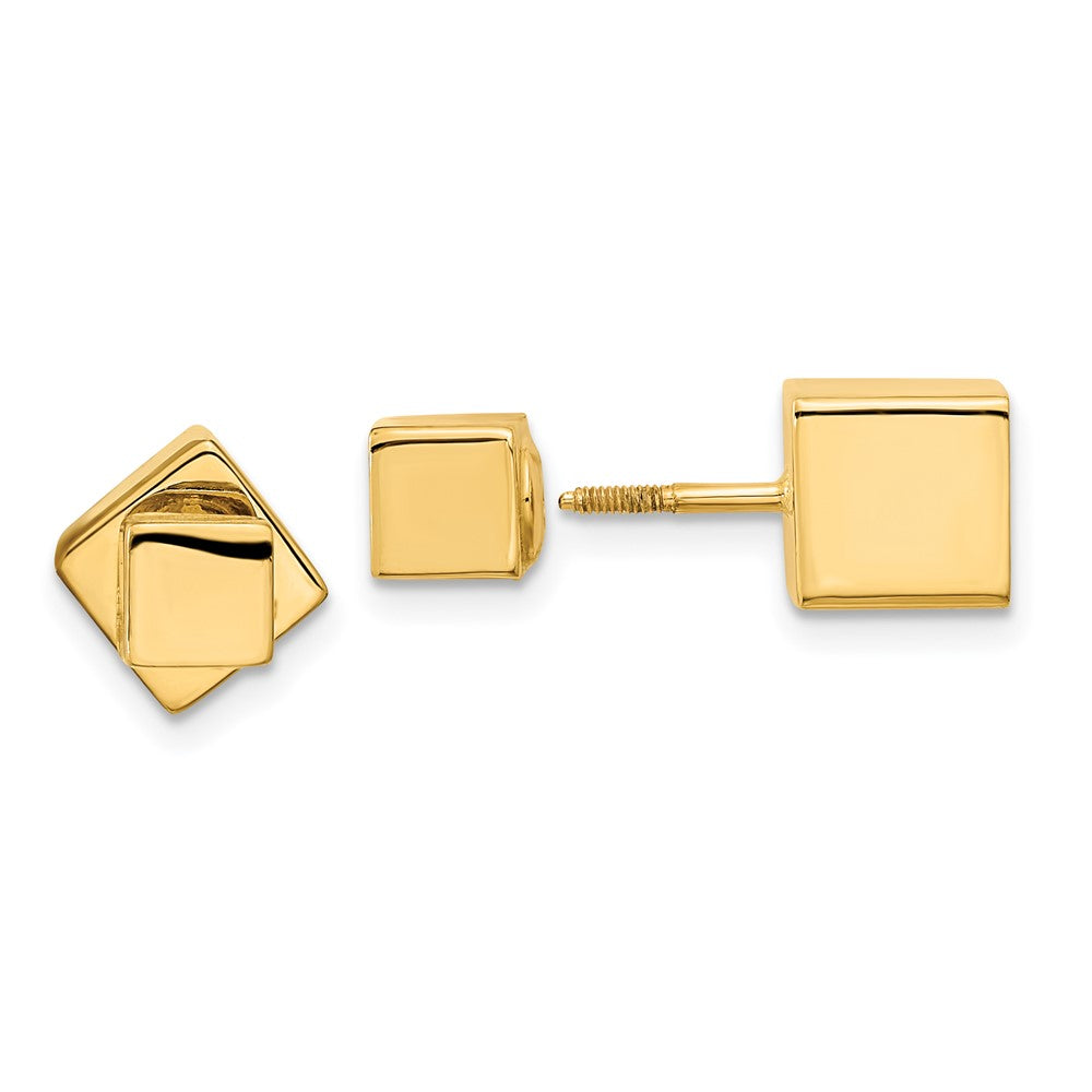 14k Yellow Gold 8.95 mm Cube Front & Back Post Screwback Earrings (3.64 grams)