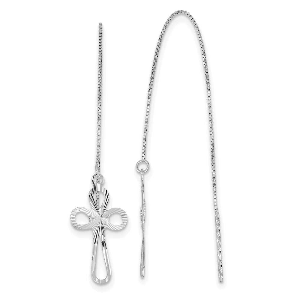 14k White Gold 10 mm Polished D/C Box Chain w/Cross Threader Earrings (0.57 grams)