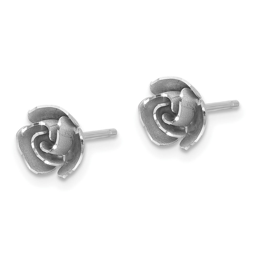 14k White Gold 7 mm Satin Finish D/C Rose Post Earrings with Yellow Gold Earring Backs (1.52 grams)