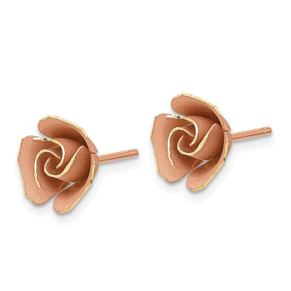 14k Rose Gold 9.2 mm Satin Finish D/C Rose Post Earrings (2.21 grams)