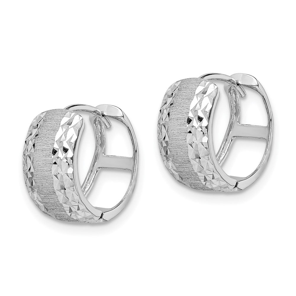 14k White Gold 13.2 mm D/C Textured Hoop Earrings (2.68 grams)