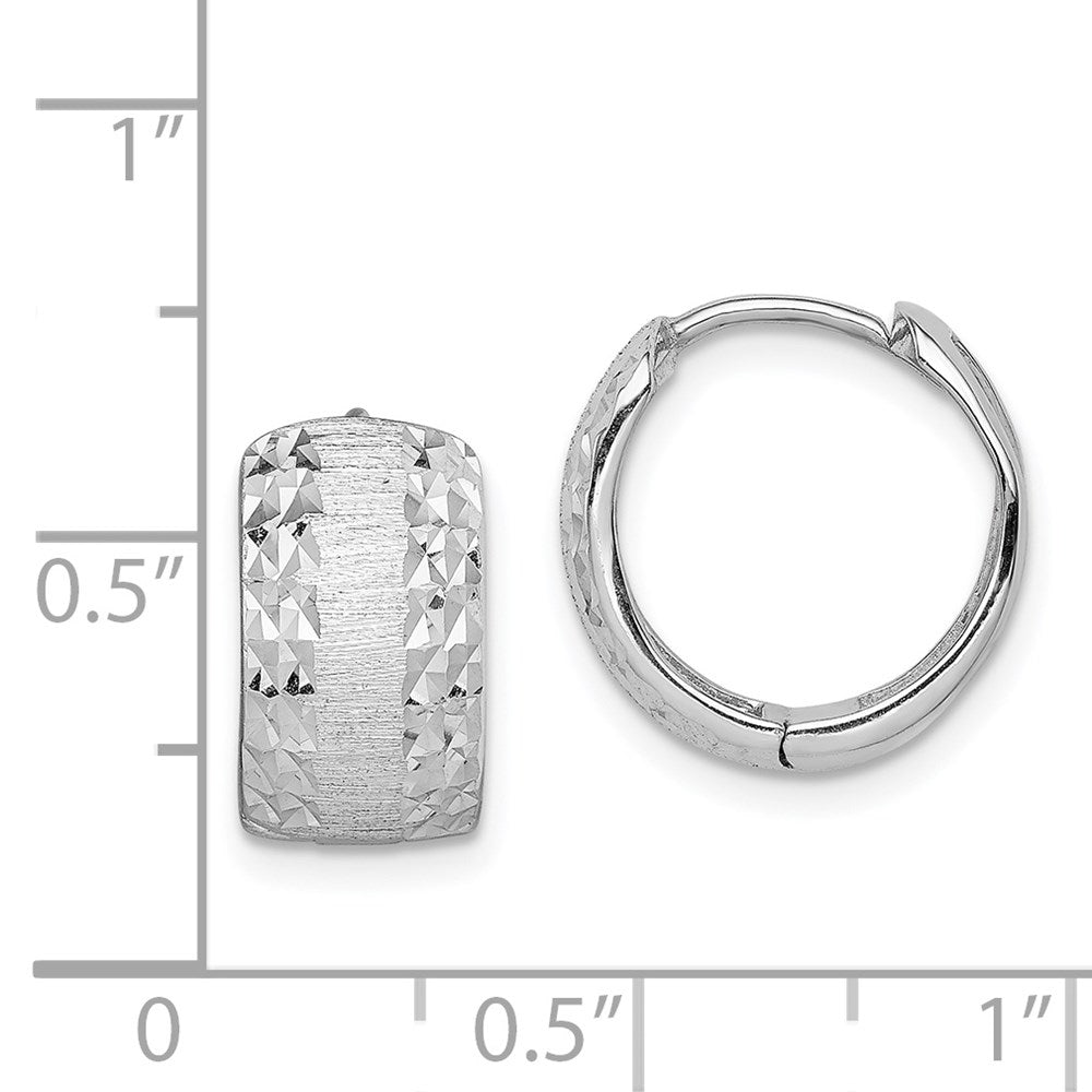14k White Gold 13.2 mm D/C Textured Hoop Earrings (2.68 grams)