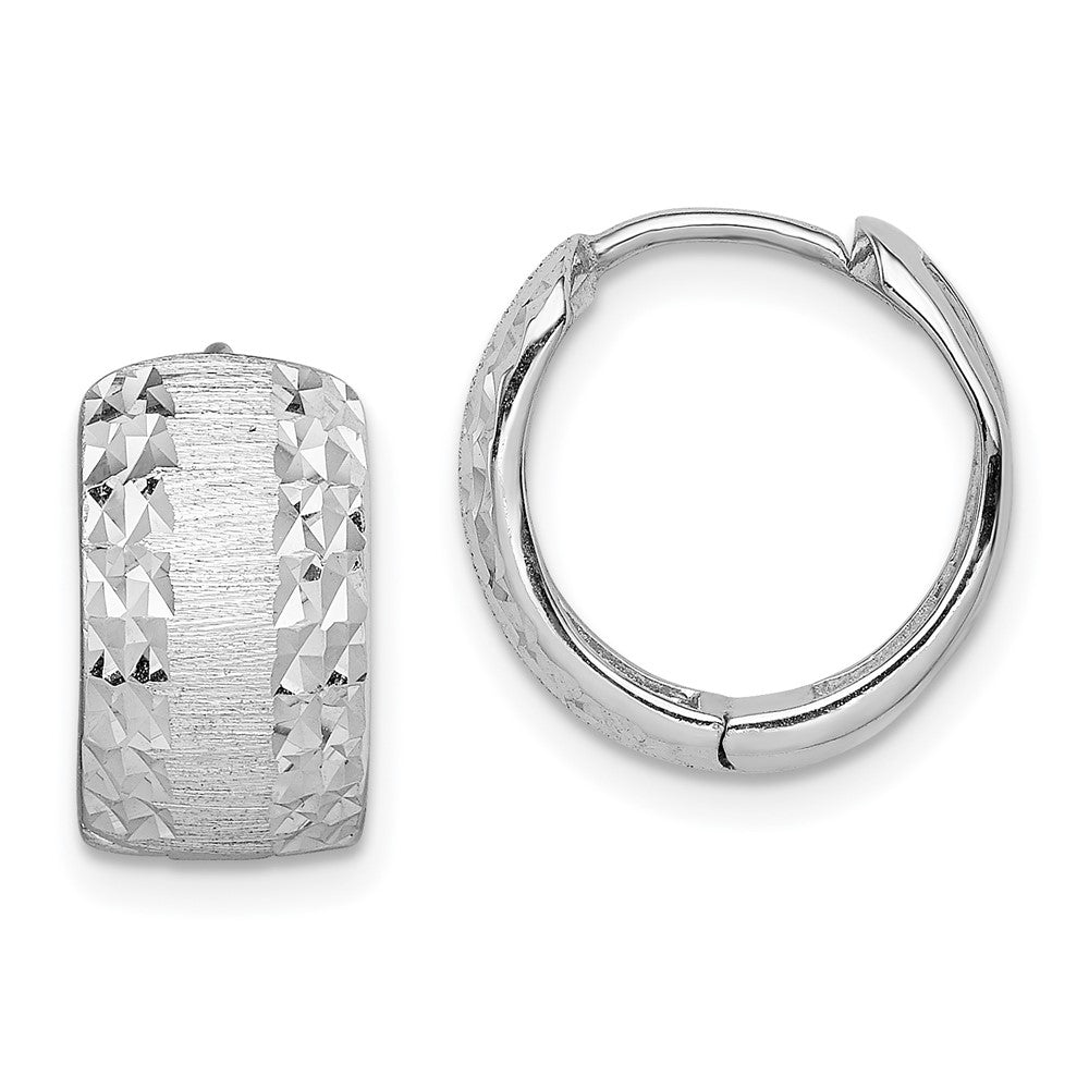 14k White Gold 13.2 mm D/C Textured Hoop Earrings (2.68 grams)