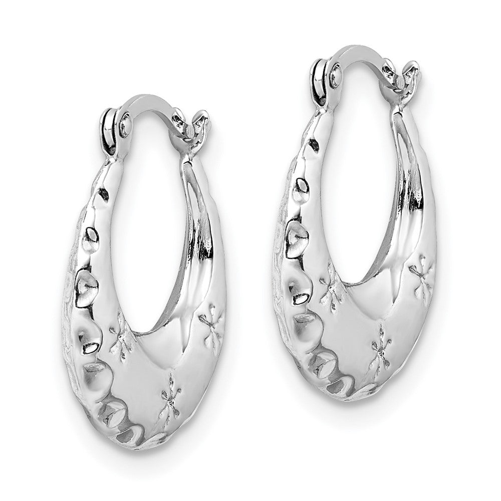 14k White Gold 14.6 mm Textured Stamped Hoop Earrings (0.7 grams)