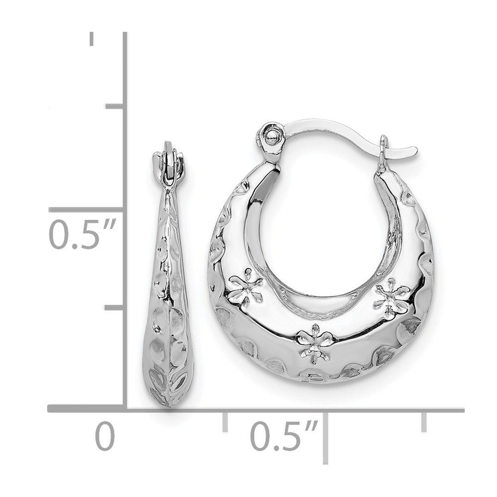 14k White Gold 14.6 mm Textured Stamped Hoop Earrings (0.7 grams)
