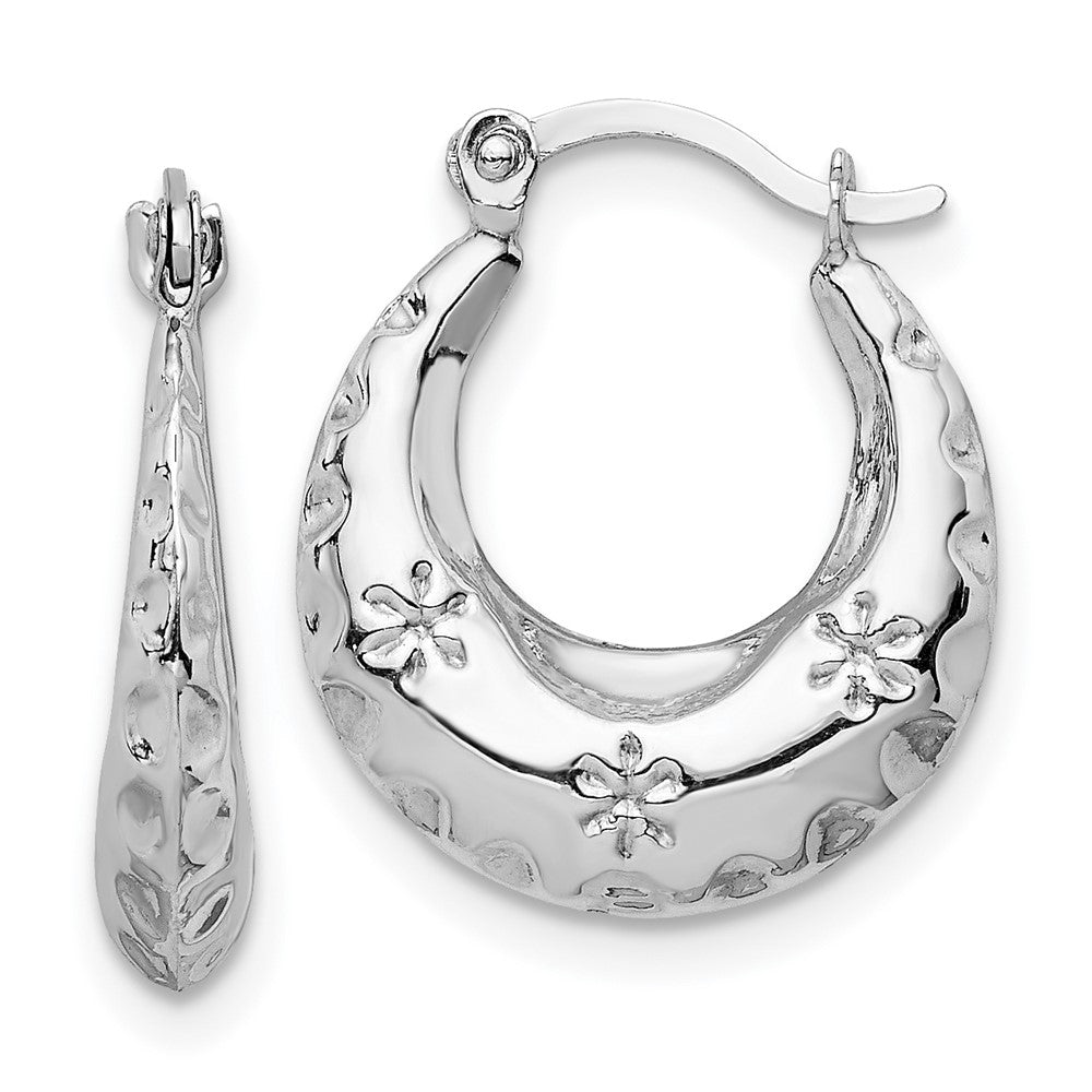 14k White Gold 14.6 mm Textured Stamped Hoop Earrings (0.7 grams)