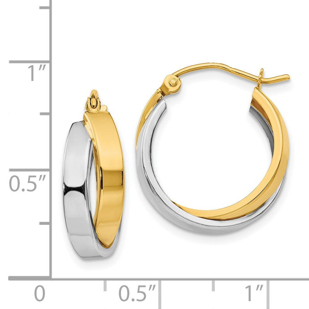 14k Two-tone 6 mm Polished Double Hoop Earrings (1.85 grams)