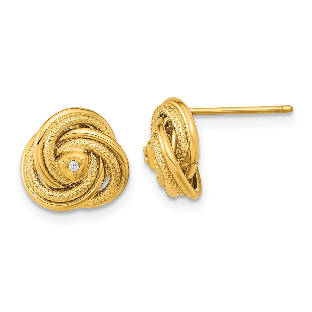 14k Yellow Gold 10.6 mm Polished & Textured CZ Love Knot Earrings (1.44 grams)