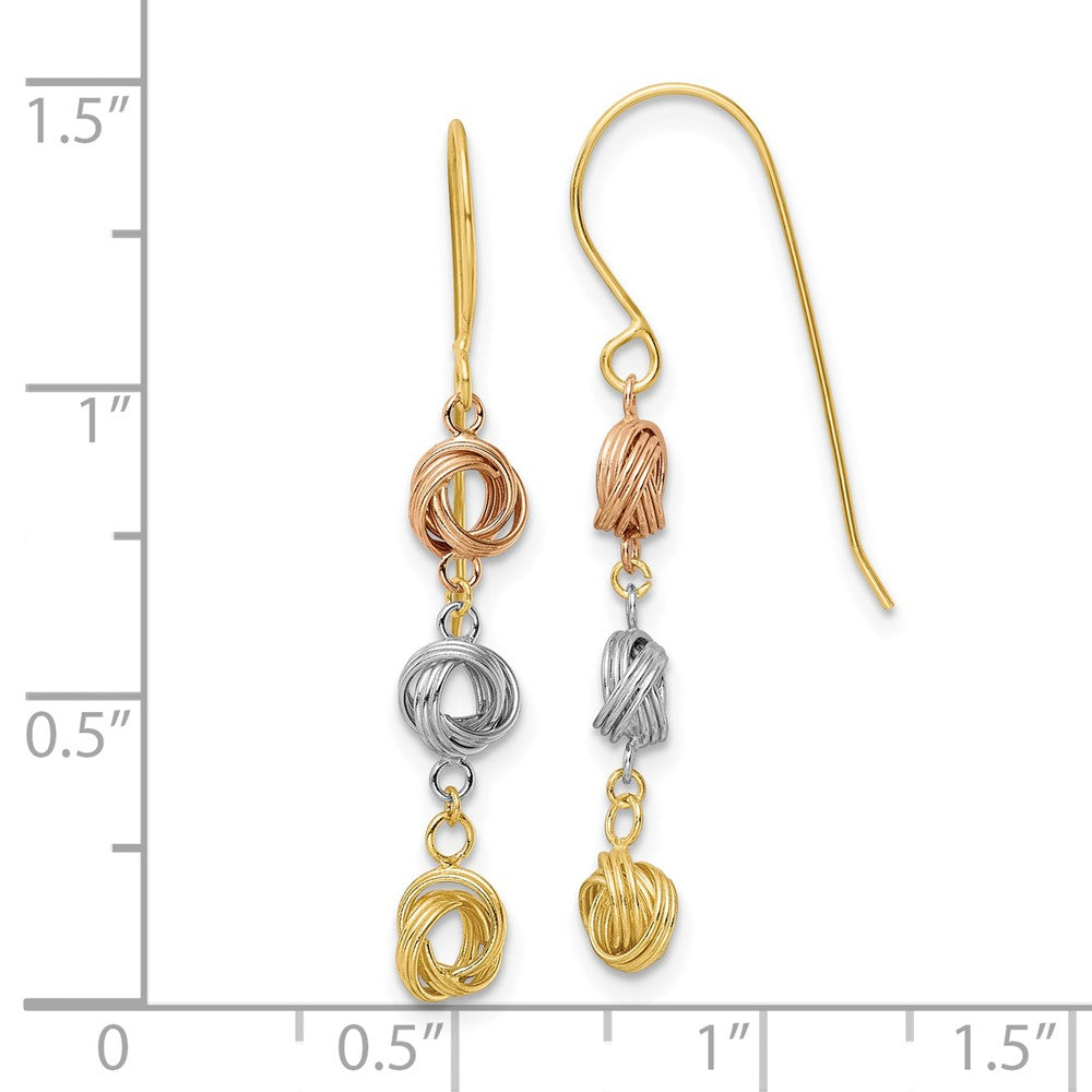 14k Tri-Color 5.2 mm Tri-Color Love Knot Dangle Earrings (1.59 grams)
