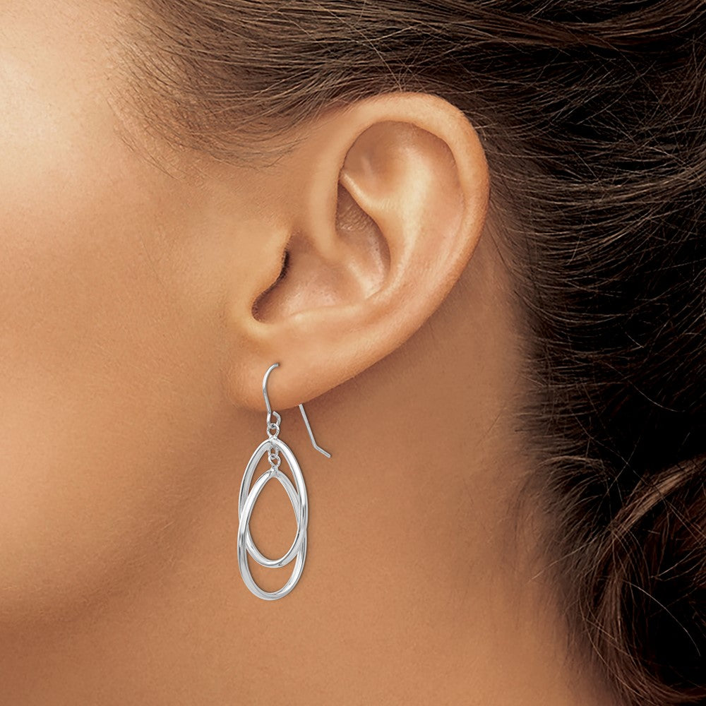 14k White Gold 18.3 mm Double Teardrop Dangle Wire Earrings (2.39 grams)