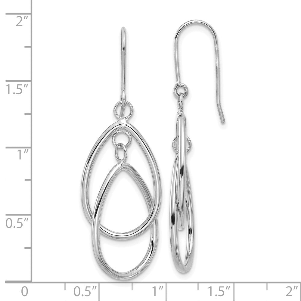 14k White Gold 18.3 mm Double Teardrop Dangle Wire Earrings (2.39 grams)