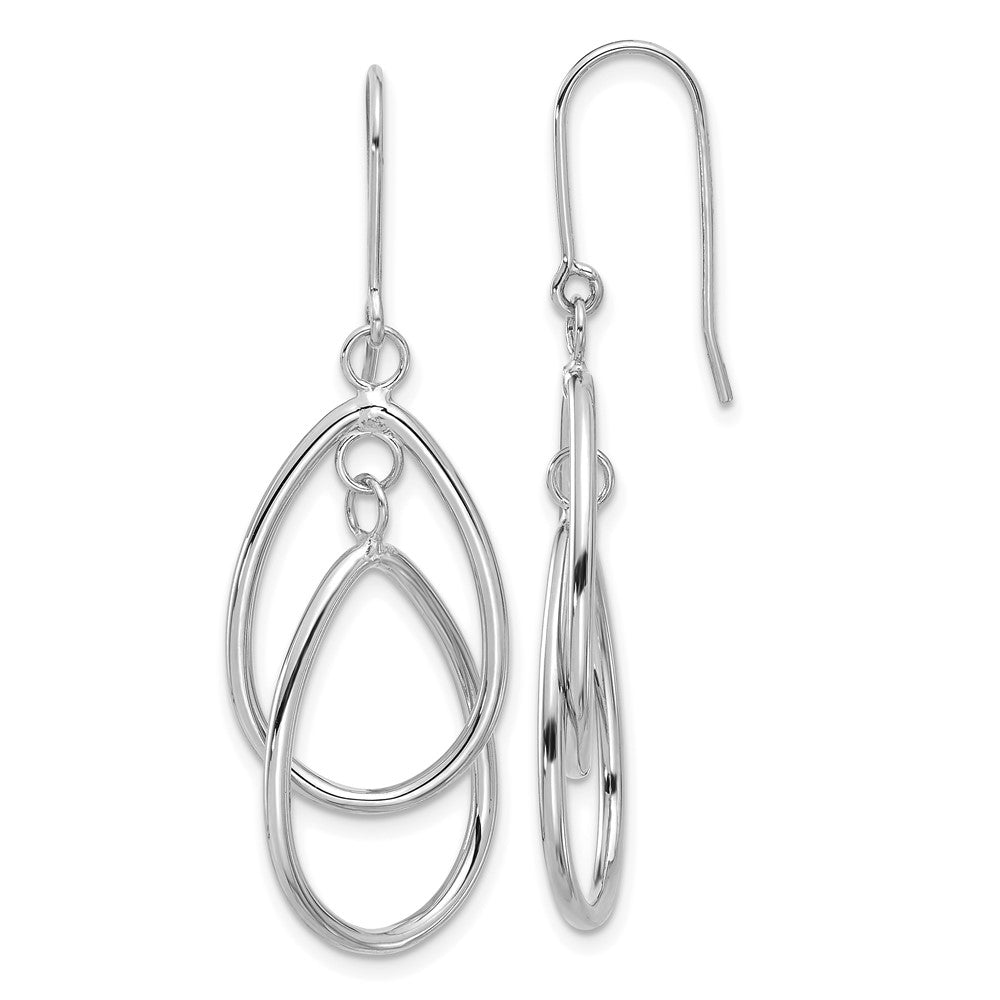 14k White Gold 18.3 mm Double Teardrop Dangle Wire Earrings (2.39 grams)