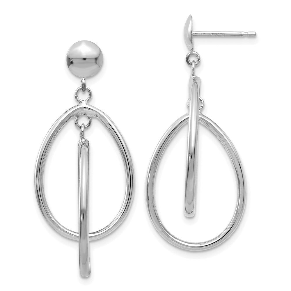 14k White Gold 16 mm Polished Oval Dangle Post Earrings (2.09 grams)