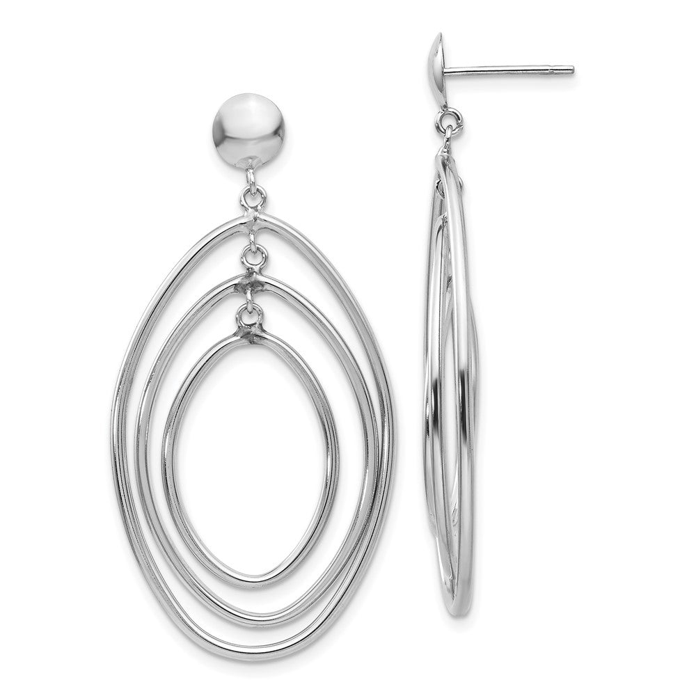 14k White Gold 24 mm Oval Circle Dangle Post Earrings (3.84 grams)