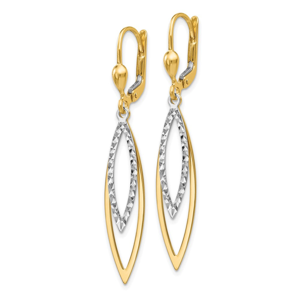 14k Two-tone 8 mm Diamond-cut Leverback Earrings (2.04 grams)