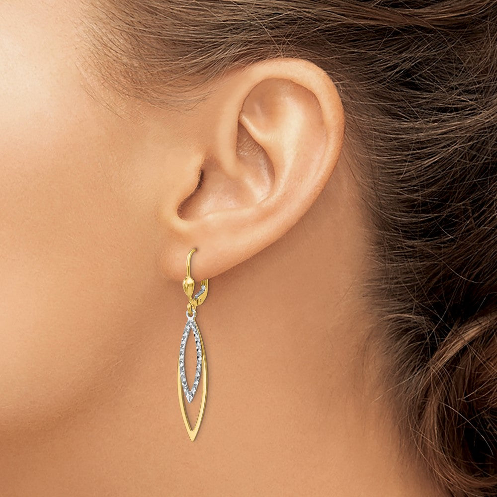 14k Two-tone 8 mm Diamond-cut Leverback Earrings (2.04 grams)