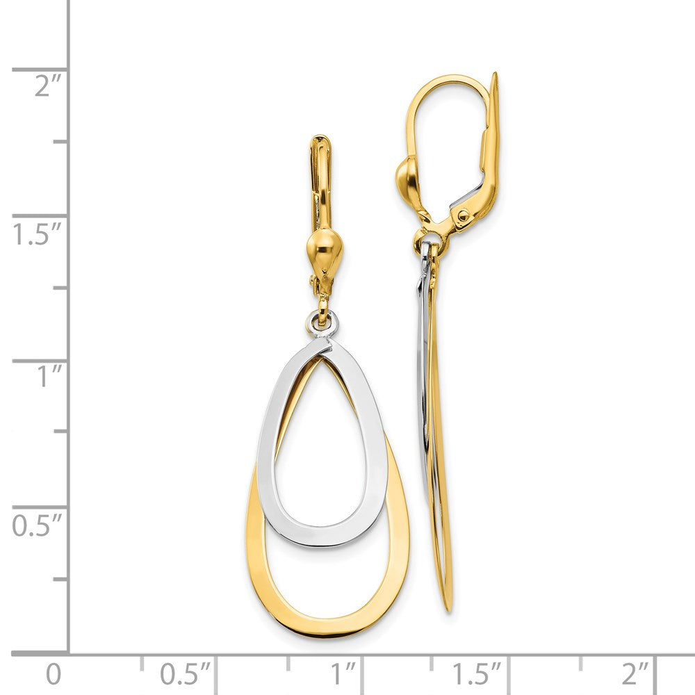 14k Two-tone 14 mm Oval Leverback Tear Drop Earrings (2.58 grams)