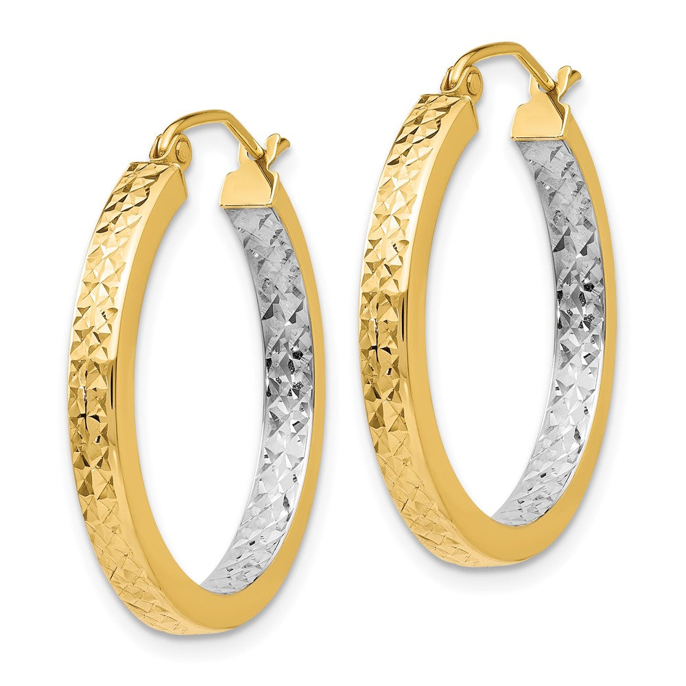 14k Yellow & Rhodium 27 mm Light Square Diamond Cut Hoop Earrings (1.82 grams)