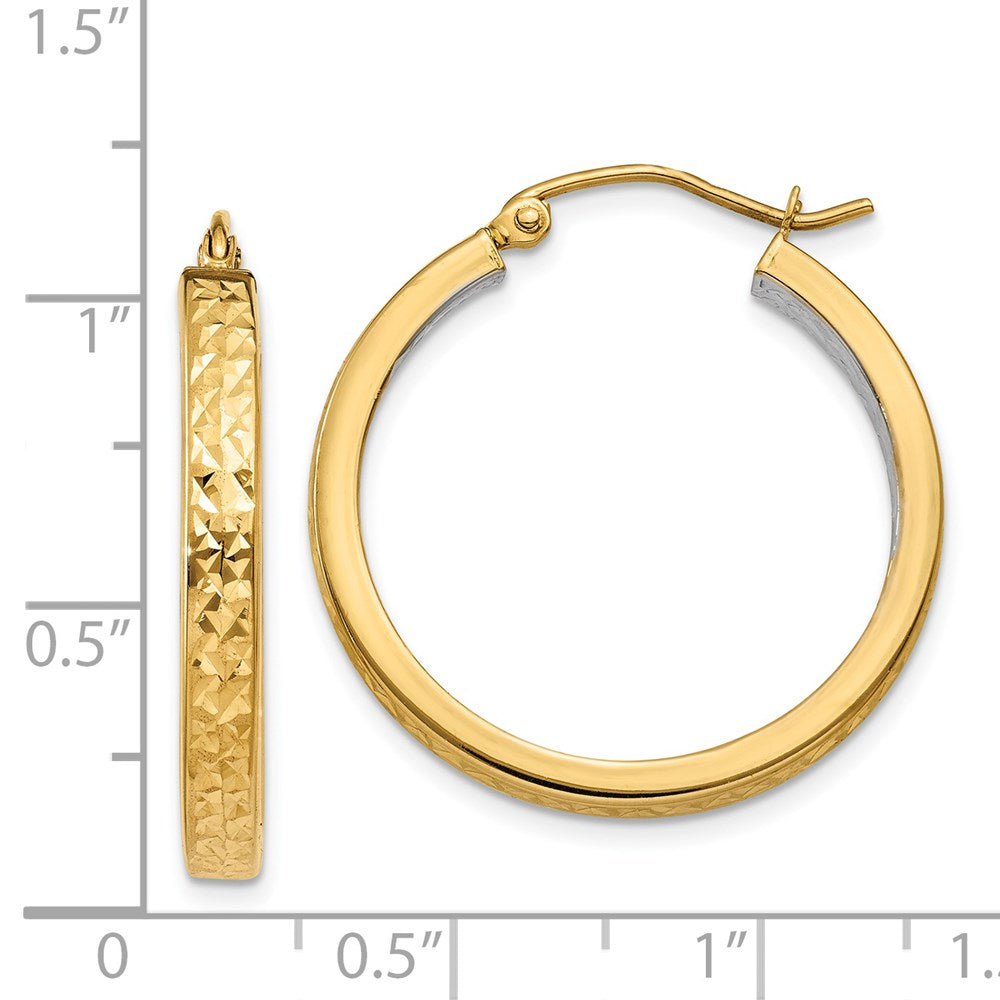 14k Yellow & Rhodium 27 mm Light Square Diamond Cut Hoop Earrings (1.82 grams)