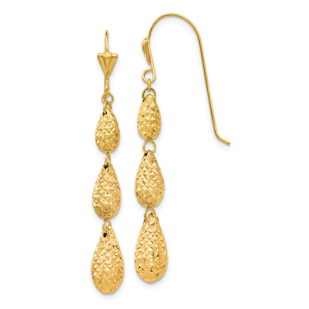 14k Yellow Gold 6 mm Puff Diamond-cut Teardrop Dangle Earrings (1.51 grams)