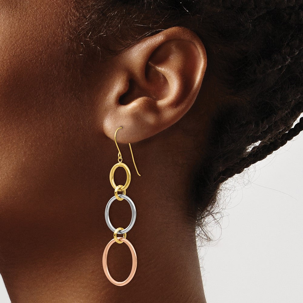14k Tri-Color 19 mm Tri-color Triple Circle Dangle Earrings (2.93 grams)