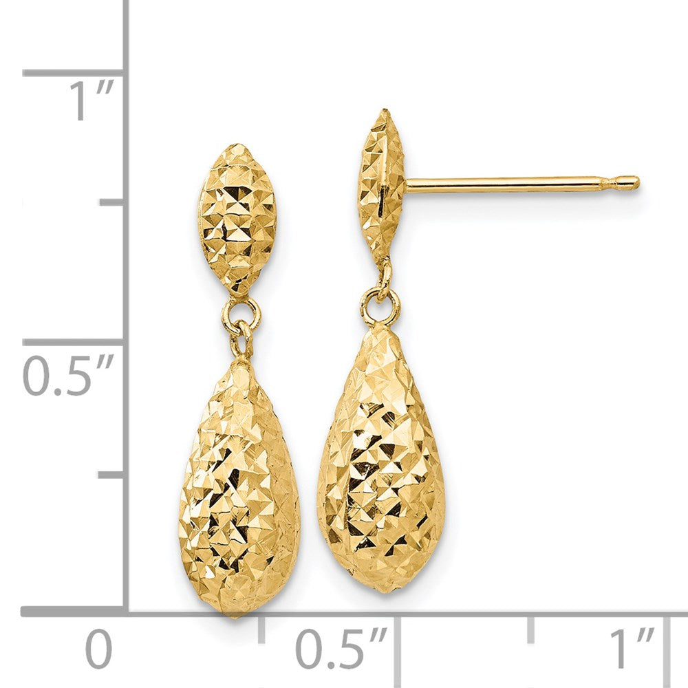 14k Yellow Gold 6 mm Diamond-cut Puff Teardrop Dangle Earrings (1 grams)